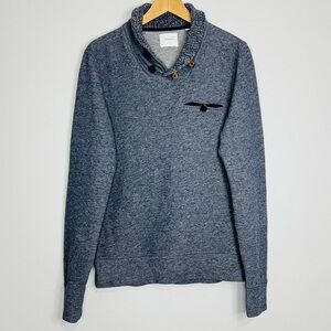 Billy Reid Heathered Blue 1/4 Shiloh Shawl Collar Knit Sweater